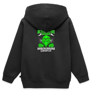 Film underground, Cinéma indépendant, Horreur - Sweat Premium à capuche zippé enfant bio - noir - Dos - AI Model Kid Male (0cm)