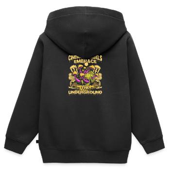 Film underground, Cinéma indépendant, Horreur - Sweat Premium à capuche zippé enfant bio - noir - Dos - AI Model Kid Male (0cm)