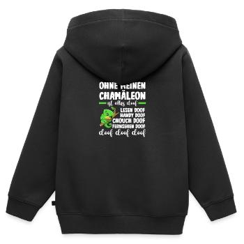 Ohne meinen Chamäleon ist alles doof - Kinder Premium Organic Zip Hoodie - Schwarz - Hinten - AI Model Kid Male (0cm)