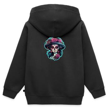 La Catrina - Sweat Premium à capuche zippé enfant bio - noir - Dos - AI Model Kid Male (0cm)