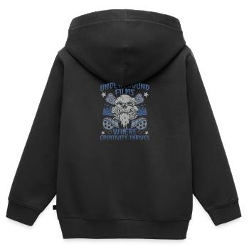 Film underground, Cinéma indépendant, Horreur - Sweat Premium à capuche zippé enfant bio - noir - Dos - AI Model Kid Male (0cm)