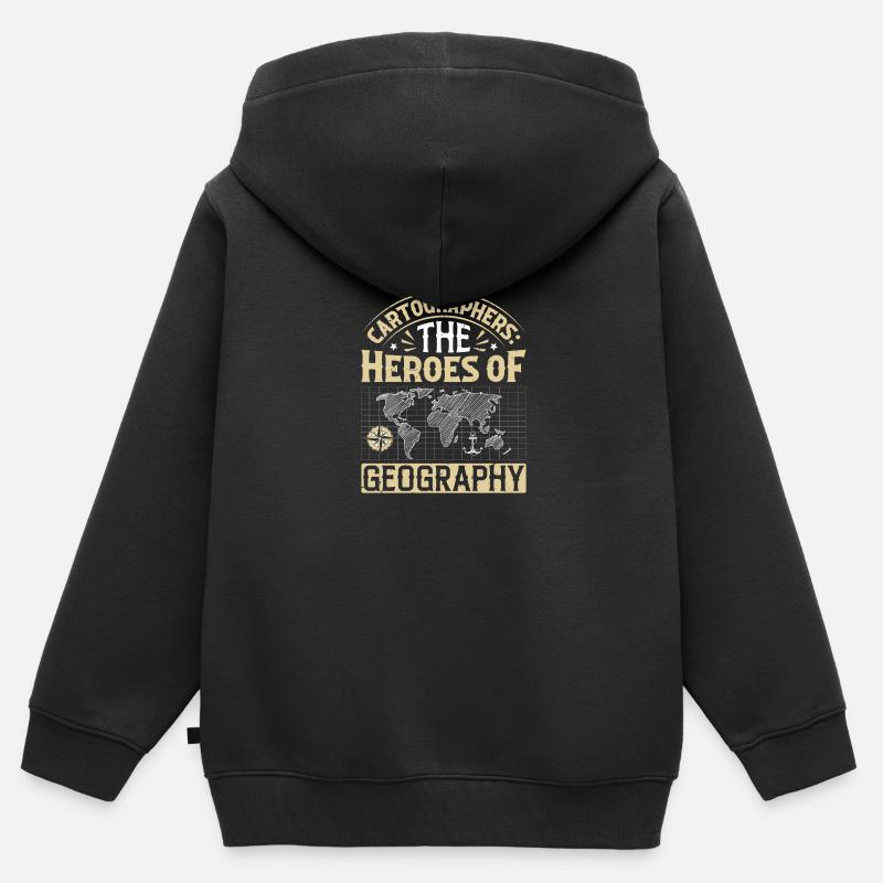 Cartographes - Sweat Premium à capuche zippé enfant bio - noir