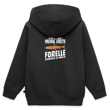 Forellen Angeln - Kinder Premium Organic Zip Hoodie - Schwarz - Hinten - AI Model Kid Male (0cm)