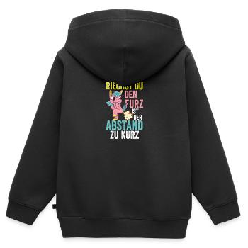 Riechst Du Den Furz Ist Der Abstand Zu Kurz - Kinder Premium Organic Zip Hoodie - Schwarz - Hinten - AI Model Kid Male (0cm)