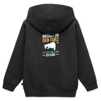 Riechst Du Den Furz Ist Der Abstand Zu Kurz - Kinder Premium Organic Zip Hoodie - Schwarz - Hinten - AI Model Kid Male (0cm)