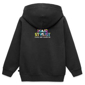 Coiffeur Coiffeur Coiffeur Coiffeur - Sweat Premium à capuche zippé enfant bio - noir - Dos - AI Model Kid Male (0cm)