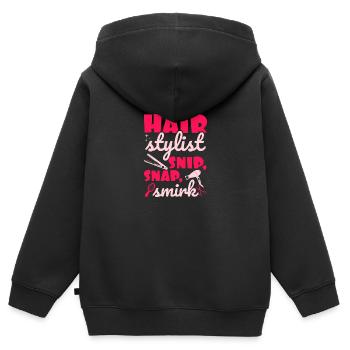 Coiffeur Coiffeur Coiffeur Coiffeur - Sweat Premium à capuche zippé enfant bio - noir - Dos - AI Model Kid Male (0cm)