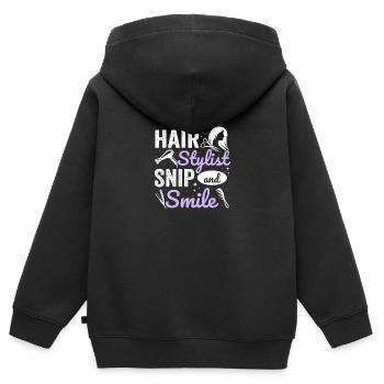 Coiffeur Coiffeur Coiffeur Coiffeur - Sweat Premium à capuche zippé enfant bio - noir - Dos - AI Model Kid Male (0cm)