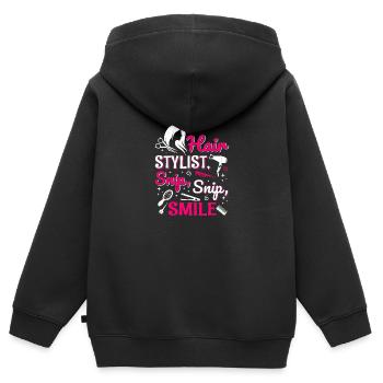 Coiffeur Coiffeur Coiffeur Coiffeur - Sweat Premium à capuche zippé enfant bio - noir - Dos - AI Model Kid Male (0cm)
