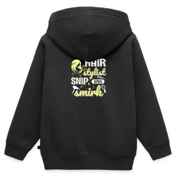 Coiffeur Coiffeur Coiffeur Coiffeur - Sweat Premium à capuche zippé enfant bio - noir - Dos - AI Model Kid Male (0cm)