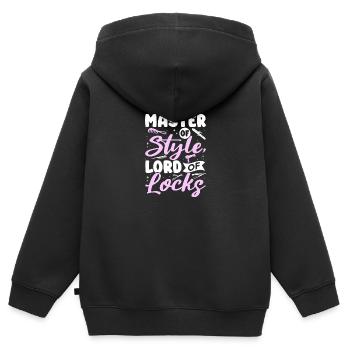 Coiffeur Coiffeur Coiffeur Coiffeur - Sweat Premium à capuche zippé enfant bio - noir - Dos - AI Model Kid Male (0cm)