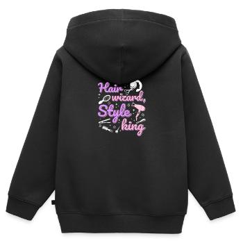 Coiffeur Coiffeur Coiffeur Coiffeur - Sweat Premium à capuche zippé enfant bio - noir - Dos - AI Model Kid Male (0cm)