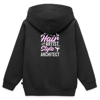Coiffeur Coiffeur Coiffeur Coiffeur - Sweat Premium à capuche zippé enfant bio - noir - Dos - AI Model Kid Male (0cm)