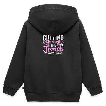 Coiffeur Coiffeur Coiffeur Coiffeur - Sweat Premium à capuche zippé enfant bio - noir - Dos - AI Model Kid Male (0cm)