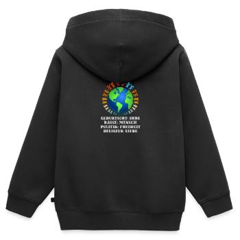 gegen Rassismus, gegen Rechts, gegen Nazis, Liebe - Kinder Premium Organic Zip Hoodie - Schwarz - Hinten - AI Model Kid Male (0cm)