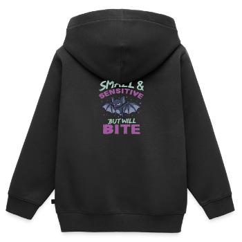 Chauve-souris Halloween Petite Sensible Mais Mordra - Sweat Premium à capuche zippé enfant bio - noir - Dos - AI Model Kid Male (0cm)