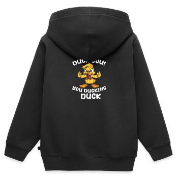 grossier drôle disant « Duck You » Tenue - Sweat Premium à capuche zippé enfant bio - noir - Dos - AI Model Kid Male (0cm)