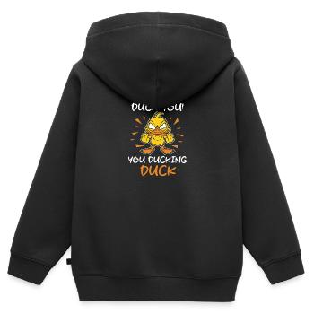 grossier drôle disant « Duck You » Tenue - Sweat Premium à capuche zippé enfant bio - noir - Dos - AI Model Kid Male (0cm)