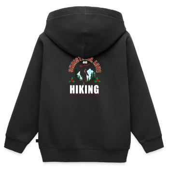 Frohes Fest Weihnachten, Liebe & Wandern - Kinder Premium Organic Zip Hoodie - Schwarz - Hinten - AI Model Kid Male (0cm)
