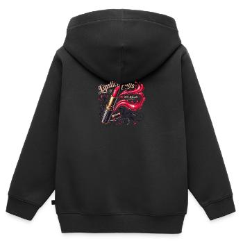 Lippenstift bezahlt meine Rechnungen - Kinder Premium Organic Zip Hoodie - Schwarz - Hinten - AI Model Kid Male (0cm)