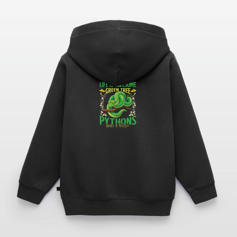 Python arborescent vert Sweat Premium à capuche zippé enfant bio
