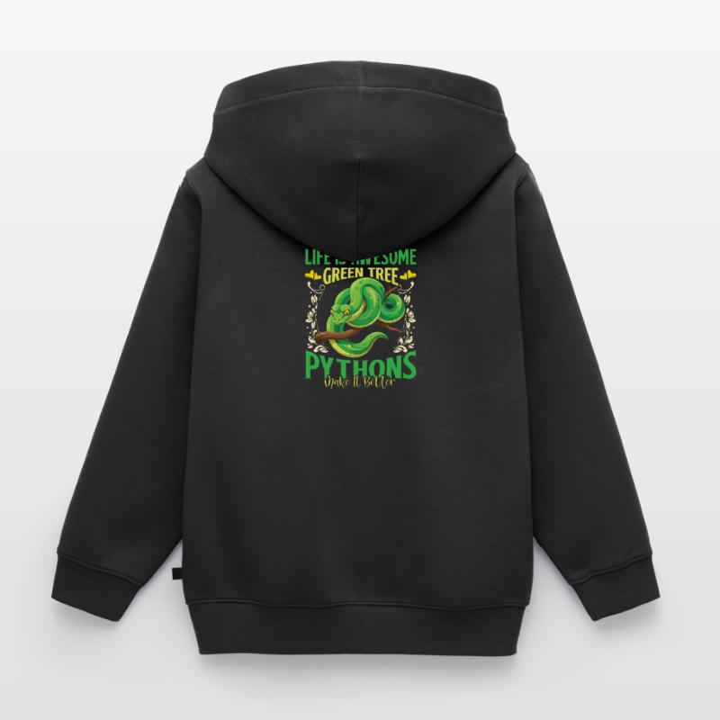 Python arborescent vert Sweat Premium à capuche zippé enfant bio