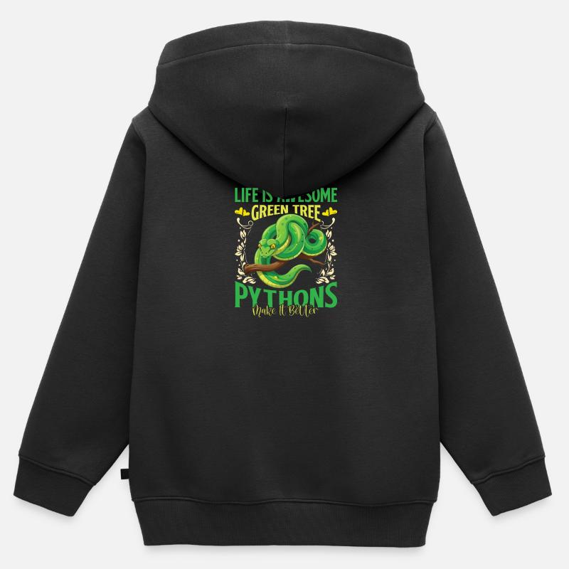 Green Tree Python - Kids Premium Organic Zip-up Hoodie - black