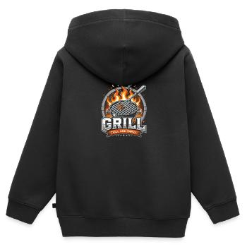 Grill Chill und Thrill - Kinder Premium Organic Zip Hoodie - Schwarz - Hinten - AI Model Kid Male (0cm)
