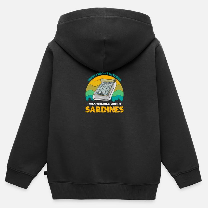 Sardines, Pêche, Poisson - Sweat Premium à capuche zippé enfant bio - noir