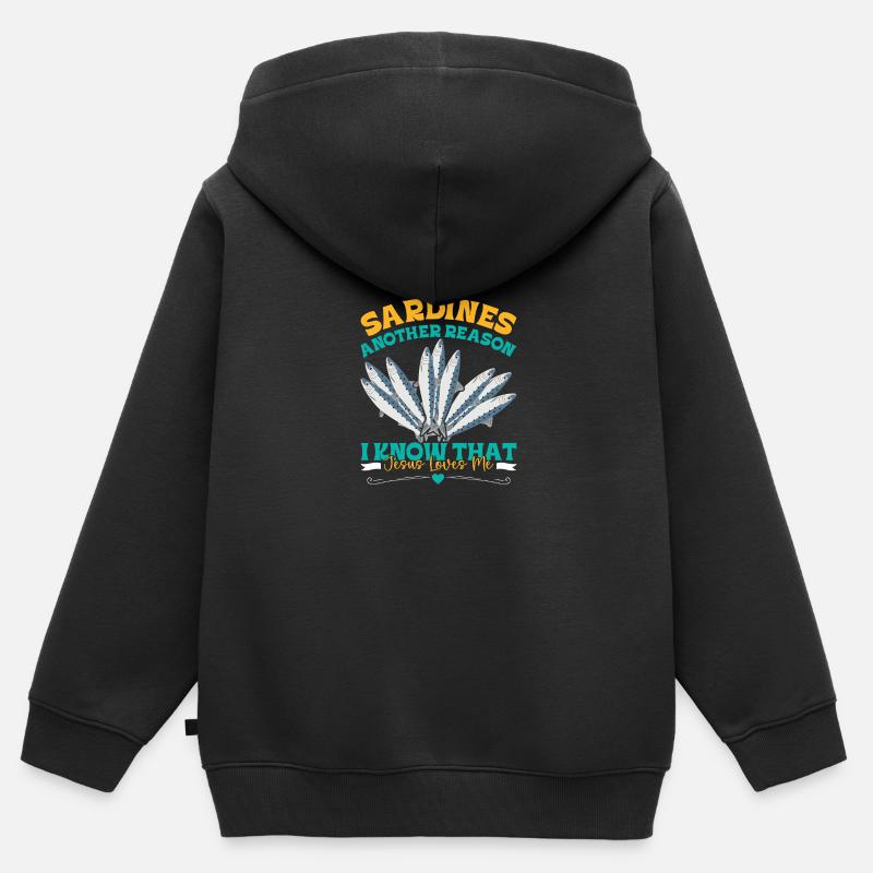Sardines, Pêche, Poisson - Sweat Premium à capuche zippé enfant bio - noir