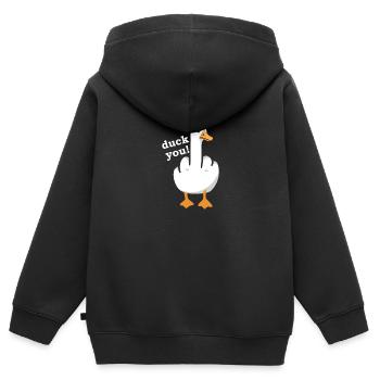 grossier drôle disant « Duck You » Tenue - Sweat Premium à capuche zippé enfant bio - noir - Dos - AI Model Kid Male (0cm)
