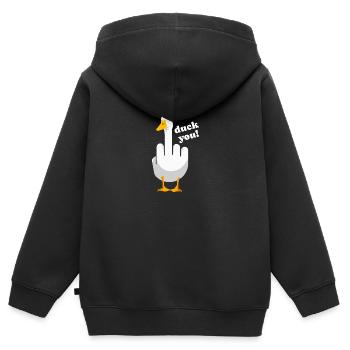 grossier drôle disant « Duck You » Tenue - Sweat Premium à capuche zippé enfant bio - noir - Dos - AI Model Kid Male (0cm)