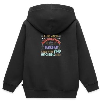 Enseignant d’intervention, Spécialiste de l’intervention - Sweat Premium à capuche zippé enfant bio - noir - Dos - AI Model Kid Male (0cm)