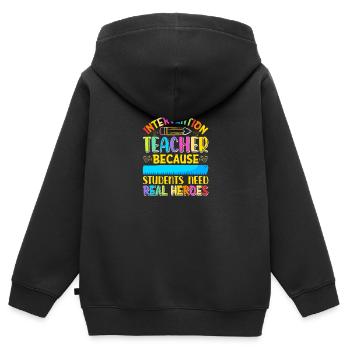 Enseignant d’intervention, Spécialiste de l’intervention - Sweat Premium à capuche zippé enfant bio - noir - Dos - AI Model Kid Male (0cm)