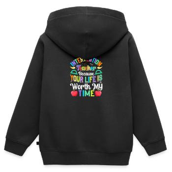 Enseignant d’intervention, Spécialiste de l’intervention - Sweat Premium à capuche zippé enfant bio - noir - Dos - AI Model Kid Male (0cm)