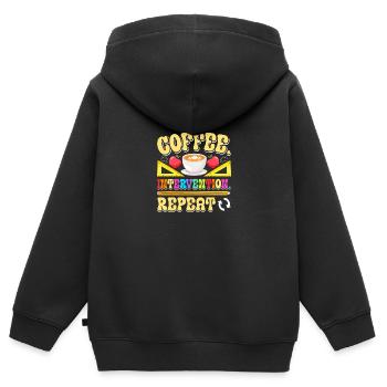 Enseignant d’intervention, Spécialiste de l’intervention - Sweat Premium à capuche zippé enfant bio - noir - Dos - AI Model Kid Male (0cm)