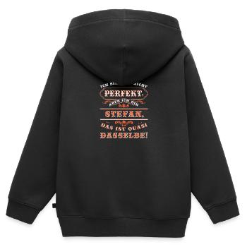 STEFAN drôle pour la journée du nom avec nom nom - Sweat Premium à capuche zippé enfant bio - noir - Dos - AI Model Kid Male (0cm)