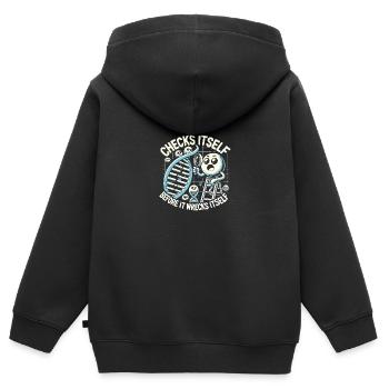 Kontrolliert sich selbst, bevor es sich selbst - Kinder Premium Organic Zip Hoodie - Schwarz - Hinten - AI Model Kid Male (0cm)