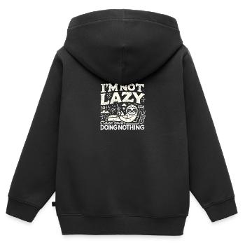 Ich bin nicht faul, ich genieße es nur, nichts zu - Kinder Premium Organic Zip Hoodie - Schwarz - Hinten - AI Model Kid Male (0cm)