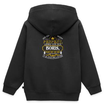BORIS drôle pour la journée du nom avec le nom - Sweat Premium à capuche zippé enfant bio - noir - Dos - AI Model Kid Male (0cm)