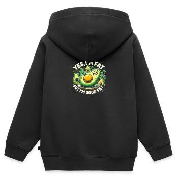 Ja, ich bin fett, aber ich bin gut fett - Kinder Premium Organic Zip Hoodie - Schwarz - Hinten - AI Model Kid Male (0cm)