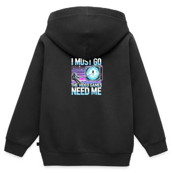 Ich muss gehen Die Videospiele brauchen mich - Kinder Premium Organic Zip Hoodie - Schwarz - Hinten - AI Model Kid Male (0cm)