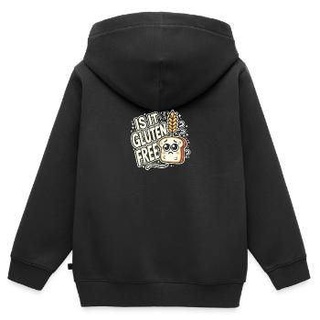 Ist es glutenfrei? - Kinder Premium Organic Zip Hoodie - Schwarz - Hinten - AI Model Kid Male (0cm)
