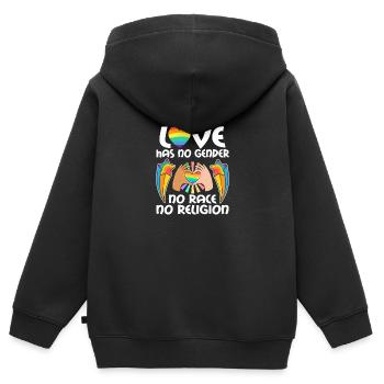Schönes "Gegen Rassismus" - Kinder Premium Organic Zip Hoodie - Schwarz - Hinten - AI Model Kid Male (0cm)