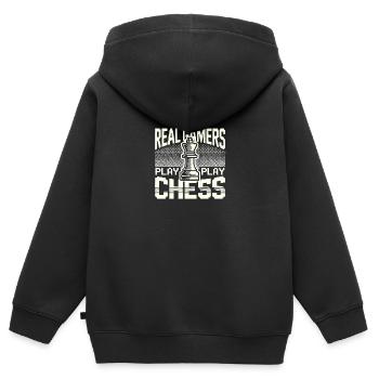 Echte Gamer spielen Schach - Kinder Premium Organic Zip Hoodie - Schwarz - Hinten - AI Model Kid Male (0cm)