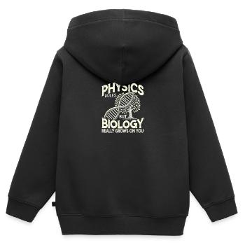 Physik regiert, aber Biologie wächst einem - Kinder Premium Organic Zip Hoodie - Schwarz - Hinten - AI Model Kid Male (0cm)