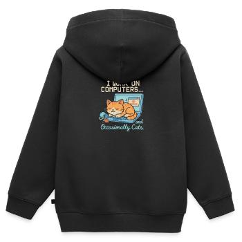 Ich arbeite an Computern und gelegentlich an - Kinder Premium Organic Zip Hoodie - Schwarz - Hinten - AI Model Kid Male (0cm)