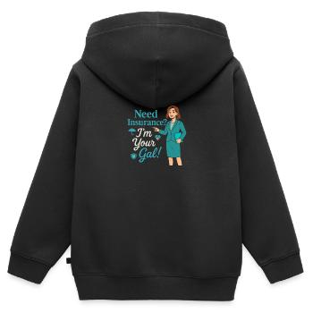 Brauchen Sie eine Versicherung? Ich bin Ihr Mann! - Kinder Premium Organic Zip Hoodie - Schwarz - Hinten - AI Model Kid Male (0cm)