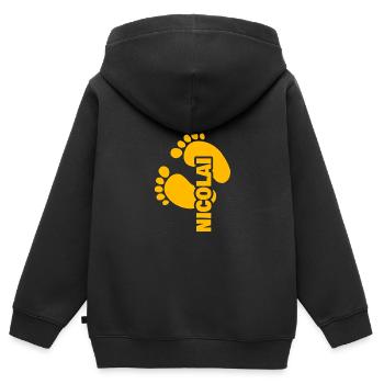 Geburt Nicolai - Kinder Premium Organic Zip Hoodie - Schwarz - Hinten - AI Model Kid Male (0cm)