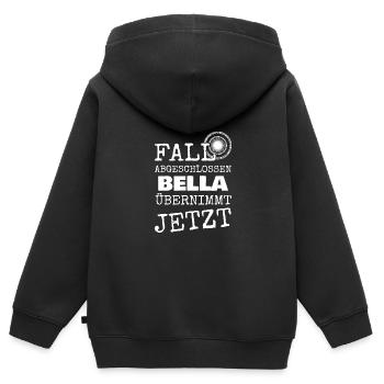 Prénom Bella - Sweat Premium à capuche zippé enfant bio - noir - Dos - AI Model Kid Male (0cm)